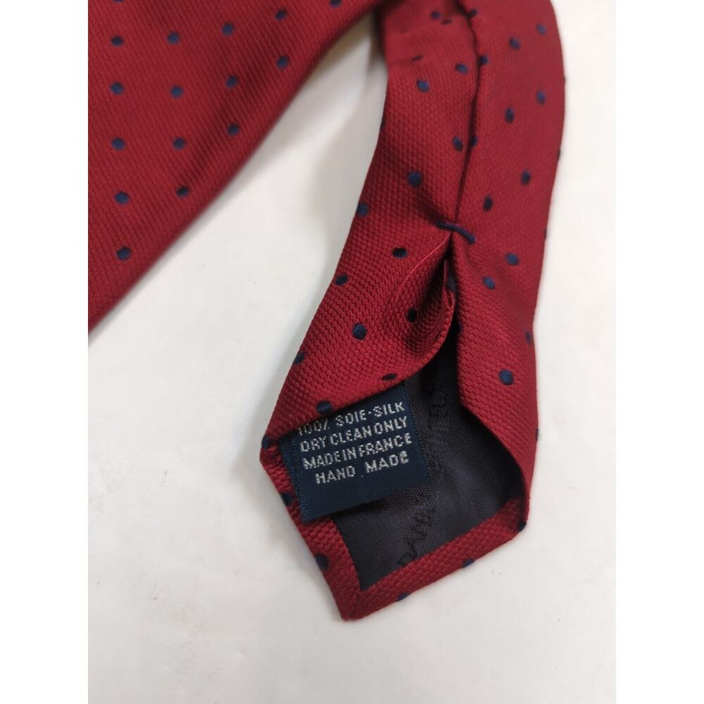 Daniel Cremieux Silk Tie Handmade Red With Blue Dots 57" X 4" - Picture 4 of 4